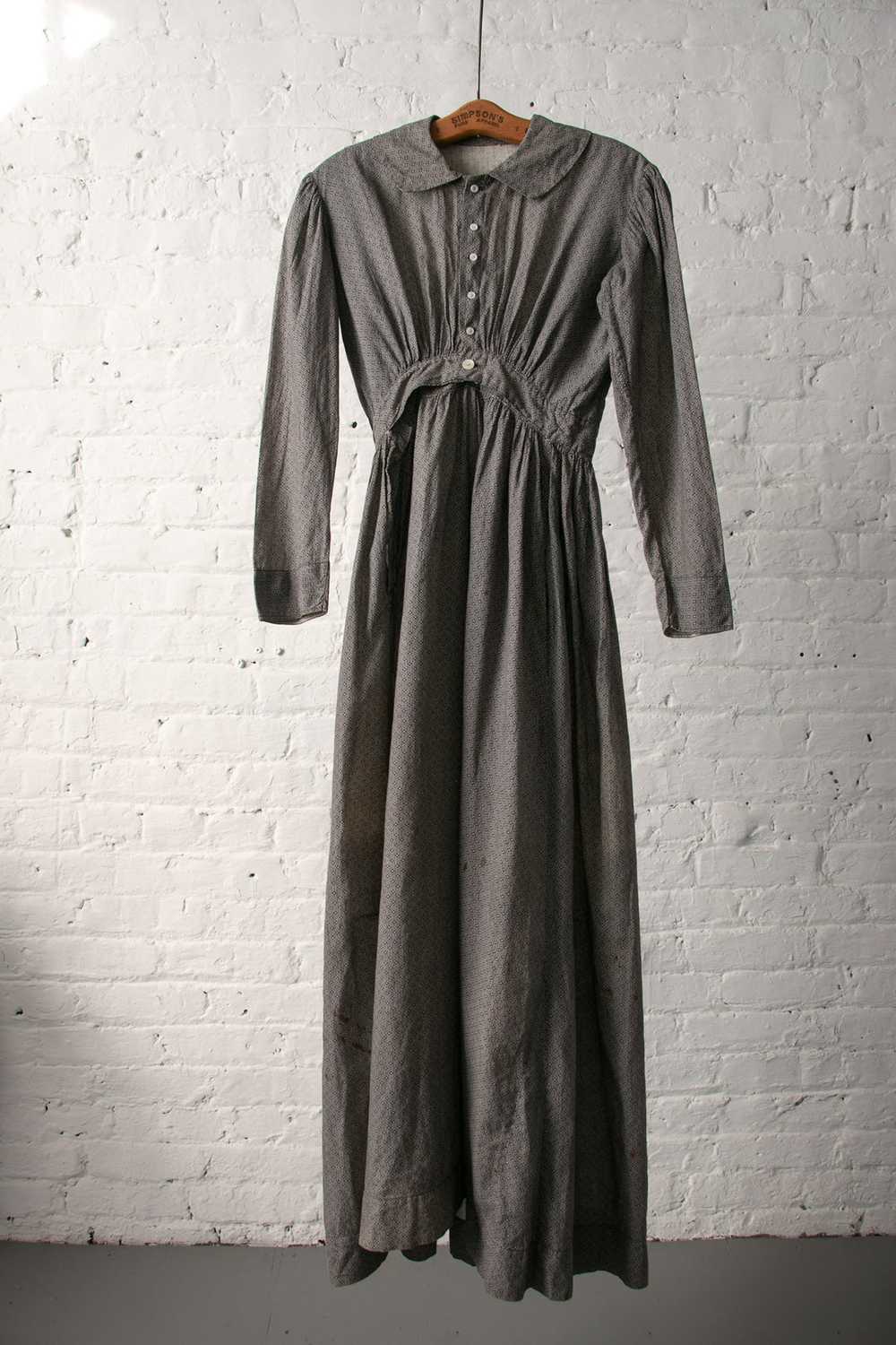 Antique 1900's Grey Calico Dress Long Sleeve Floo… - image 4