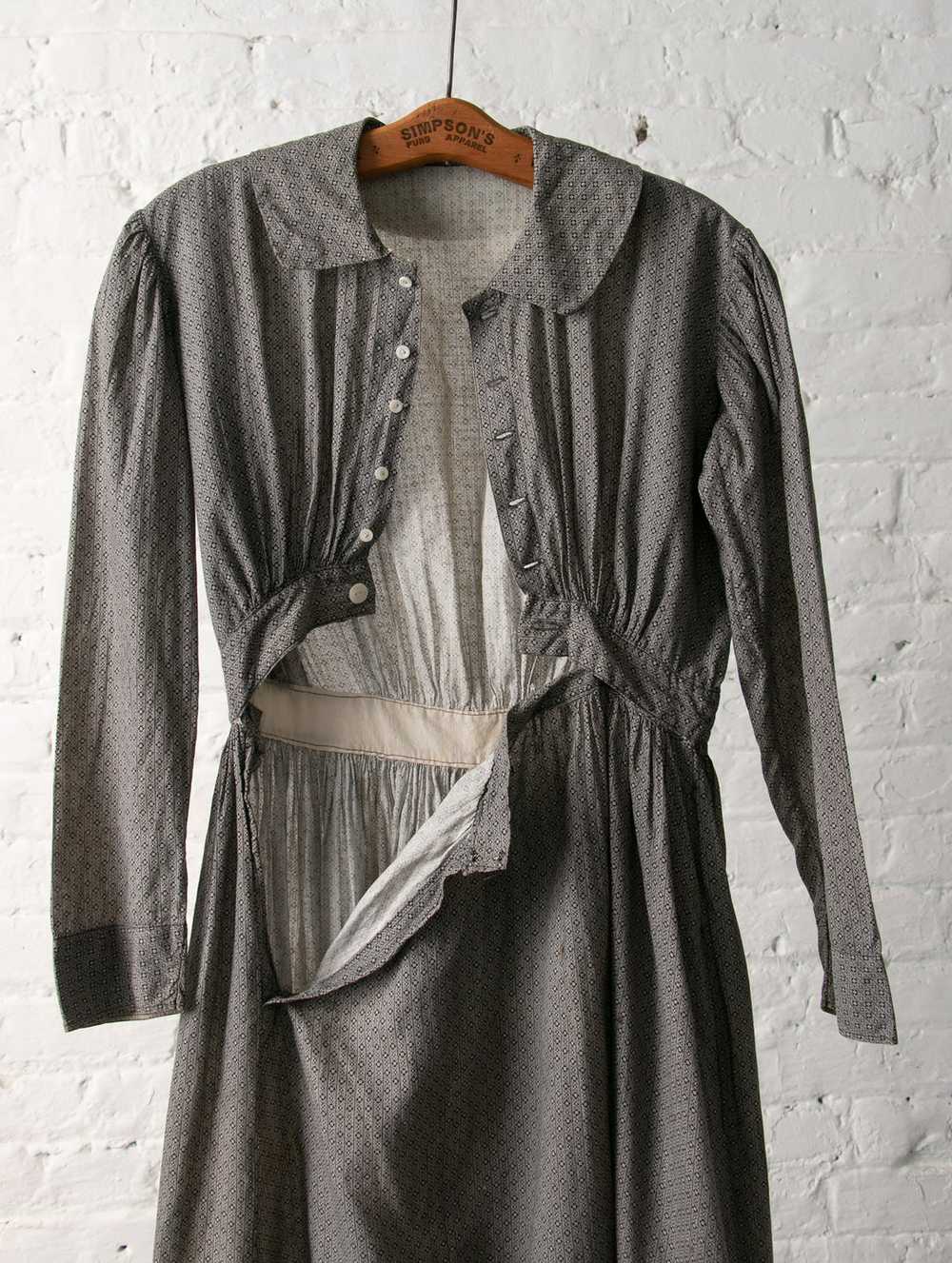 Antique 1900's Grey Calico Dress Long Sleeve Floo… - image 6