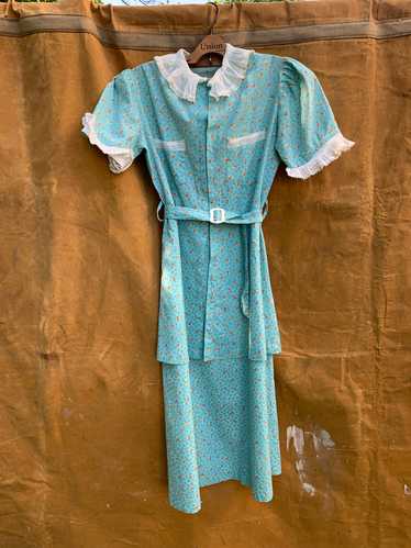 Vintage 1920's - 1930's Blue Floral Cotton Dress w
