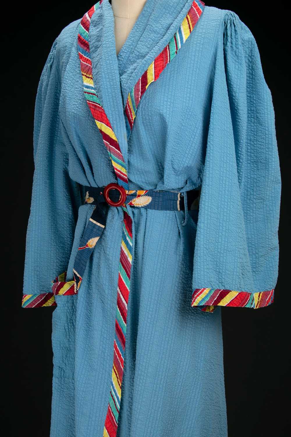 Vintage 1940's Seersucker Robe with Rainbow Strip… - image 10