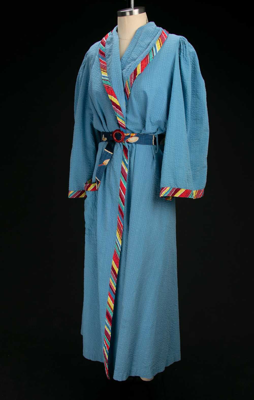 Vintage 1940's Seersucker Robe with Rainbow Strip… - image 11