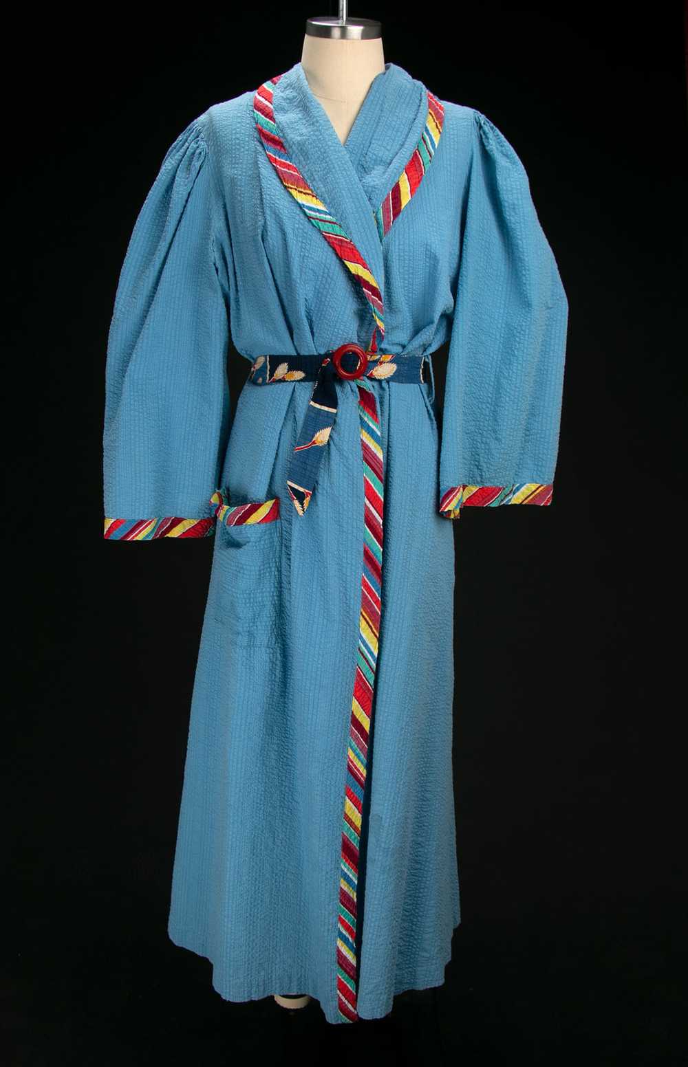 Vintage 1940's Seersucker Robe with Rainbow Strip… - image 6