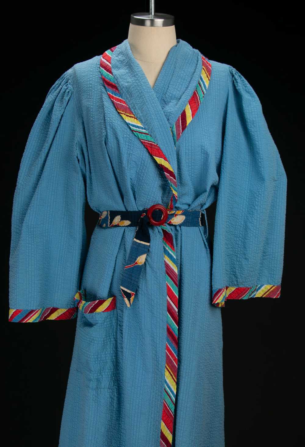 Vintage 1940's Seersucker Robe with Rainbow Strip… - image 7
