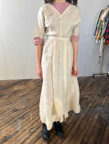 Antique Edwardian Era Cream Colored Linen Dress - image 1