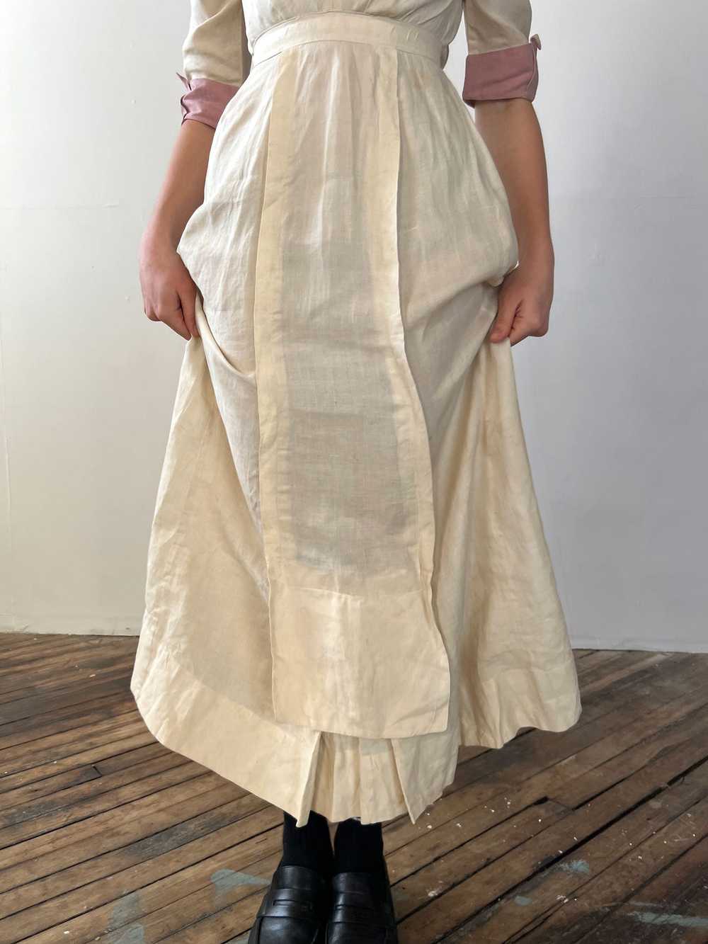 Antique Edwardian Era Cream Colored Linen Dress - image 2