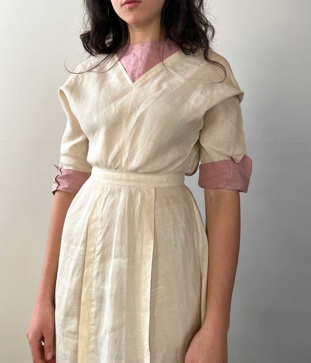Antique Edwardian Era Cream Colored Linen Dress - image 3