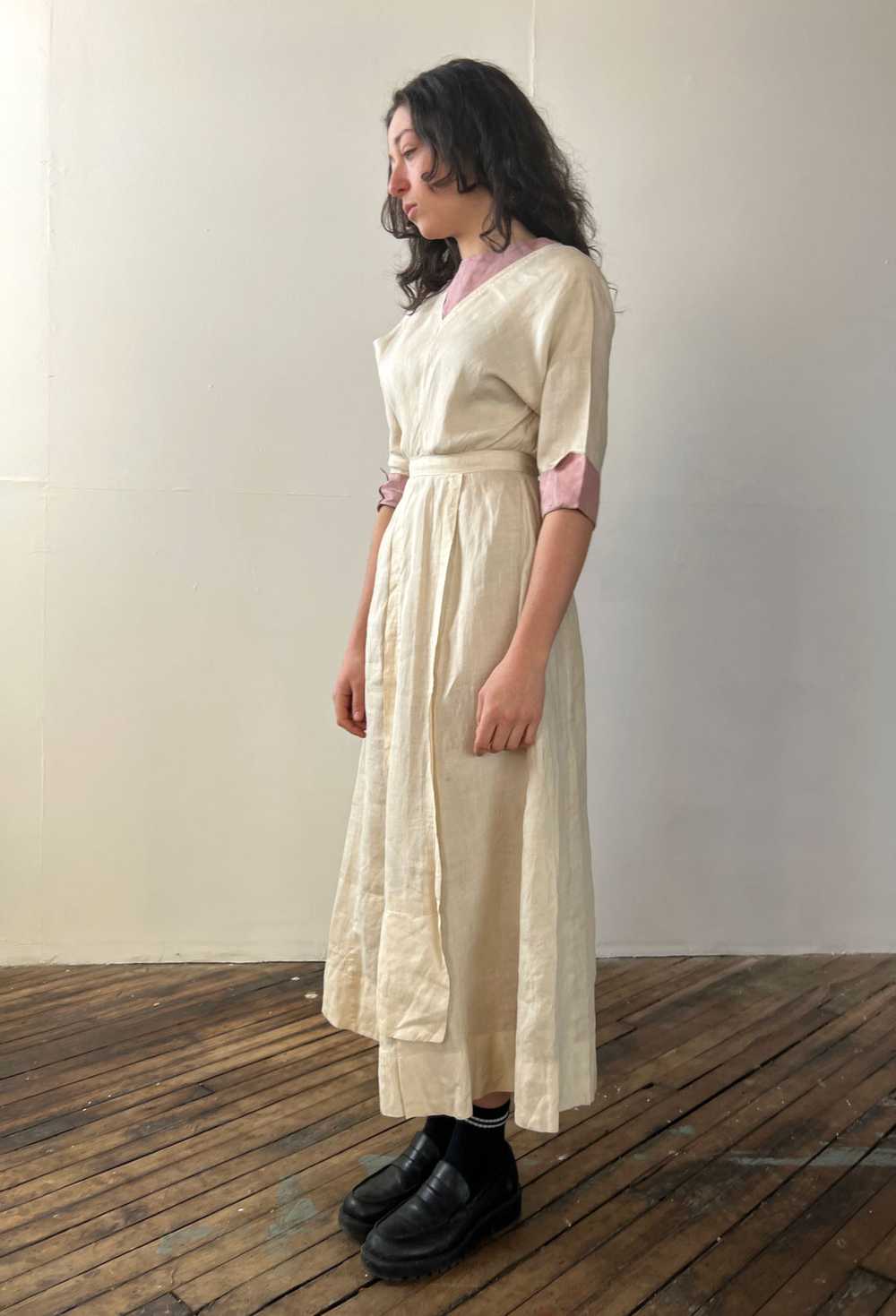 Antique Edwardian Era Cream Colored Linen Dress - image 4