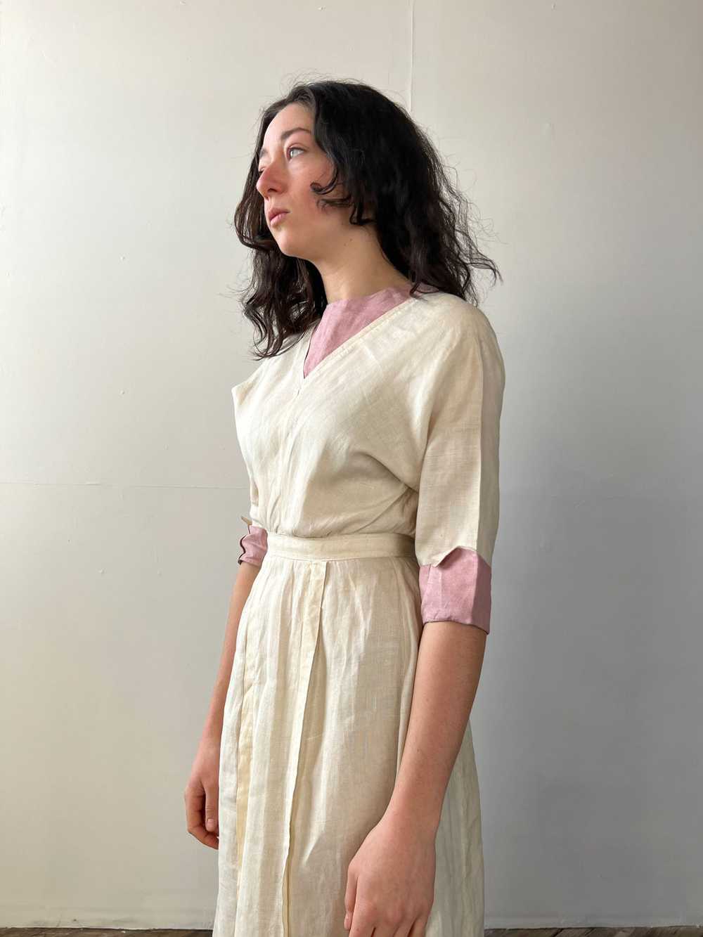 Antique Edwardian Era Cream Colored Linen Dress - image 5