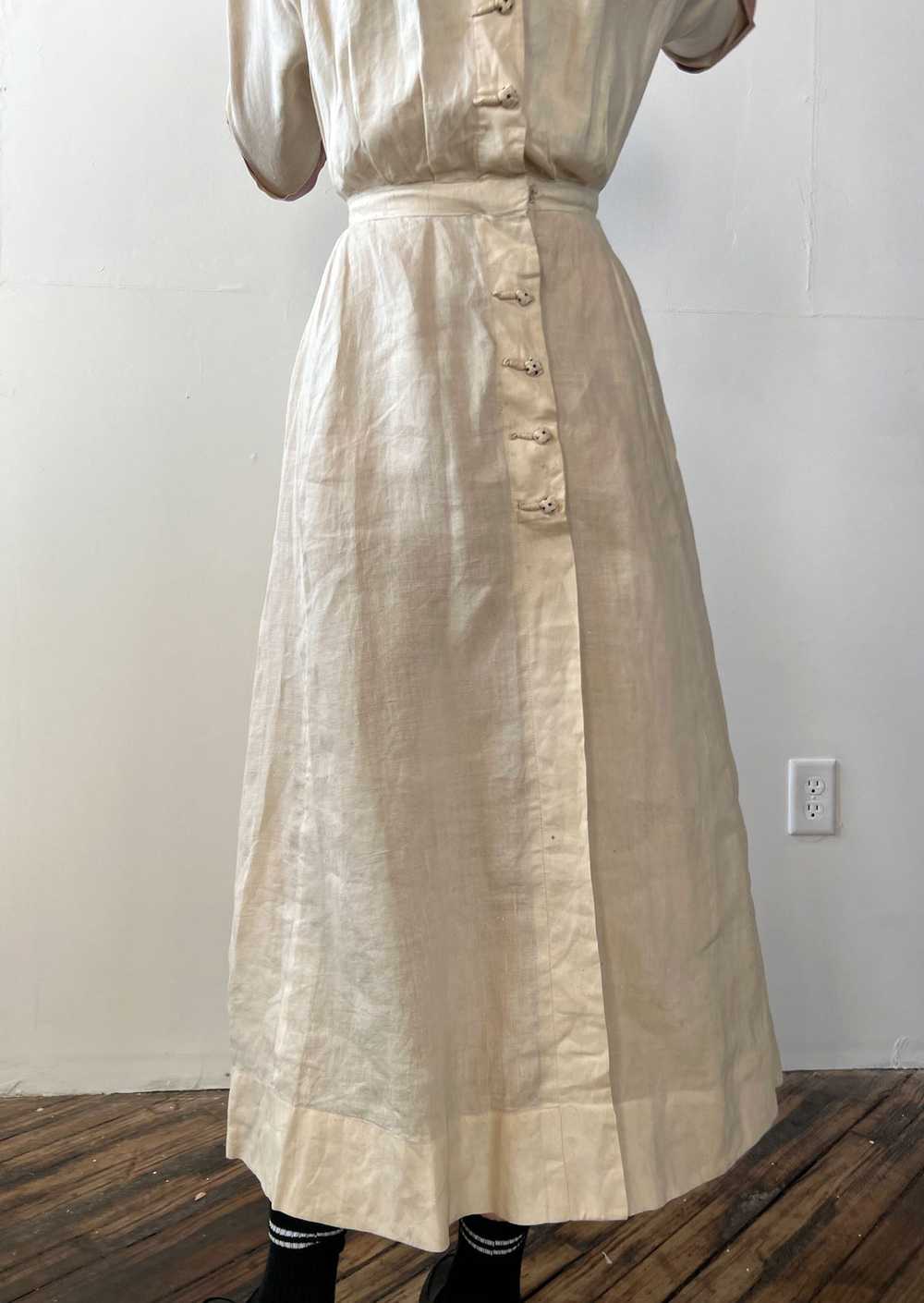 Antique Edwardian Era Cream Colored Linen Dress - image 6