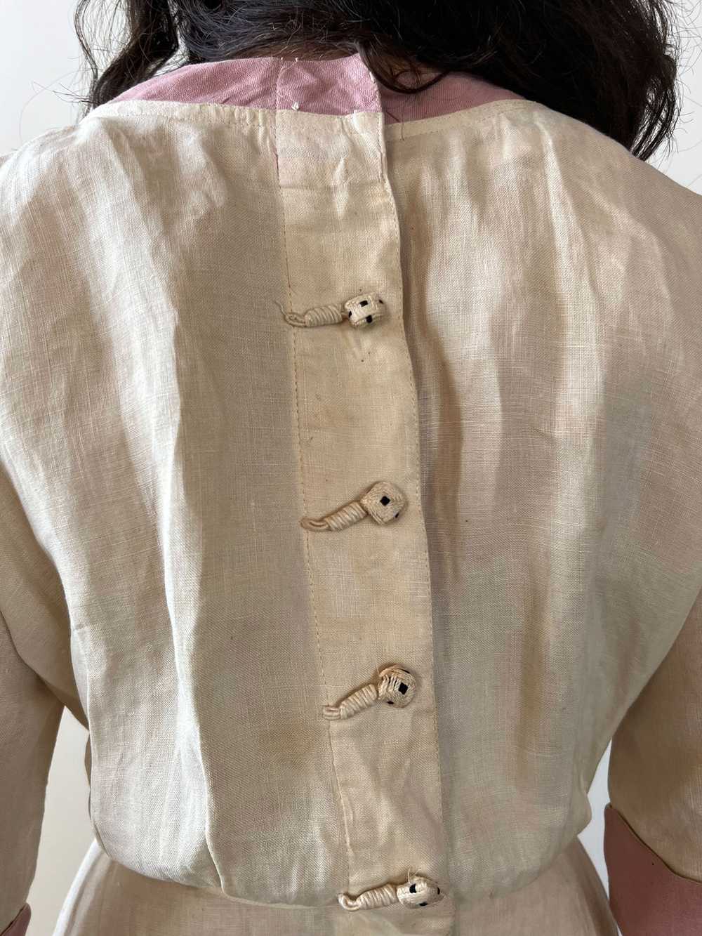 Antique Edwardian Era Cream Colored Linen Dress - image 7