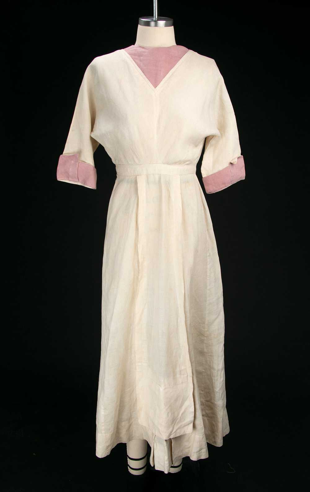 Antique Edwardian Era Cream Colored Linen Dress - image 9