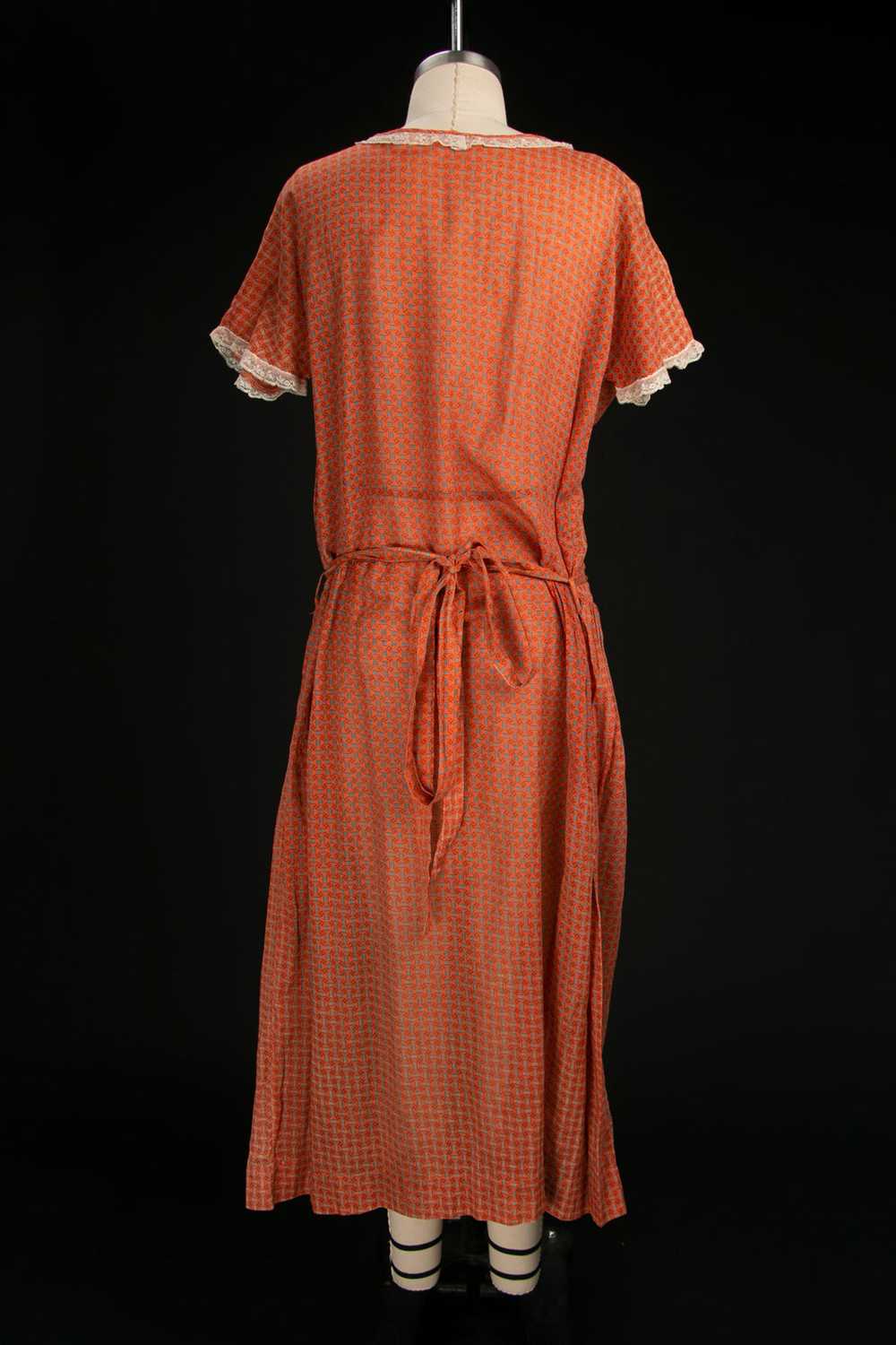 Early Vintage 1920's Orange Cotton Drop Waist Dre… - image 12