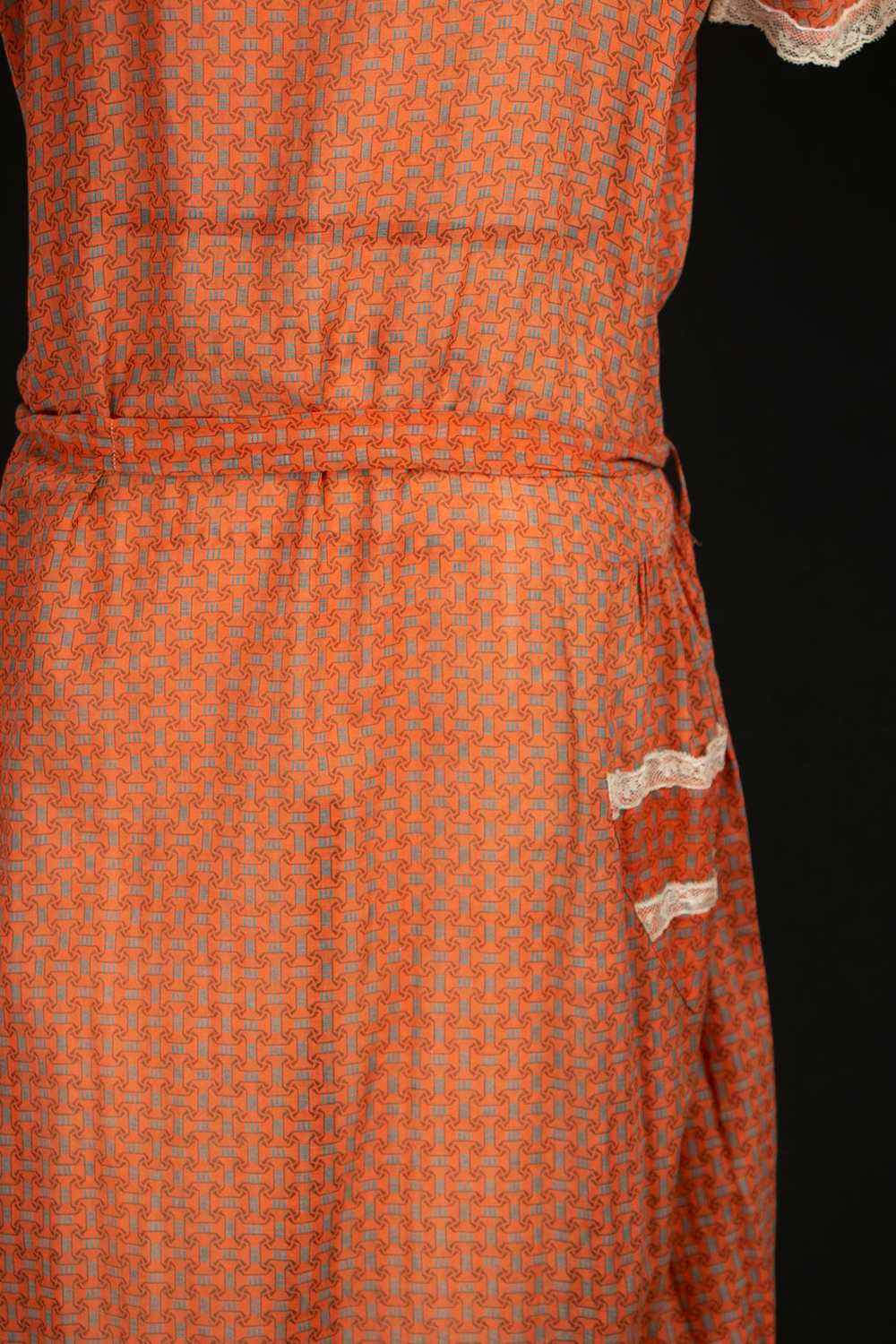 Early Vintage 1920's Orange Cotton Drop Waist Dre… - image 7