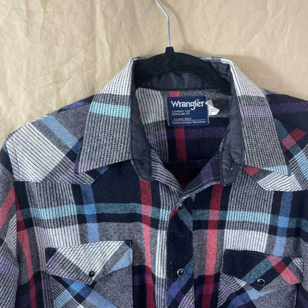 Wrangler Vintage 90s wrangler Blue black plaid fl… - image 2