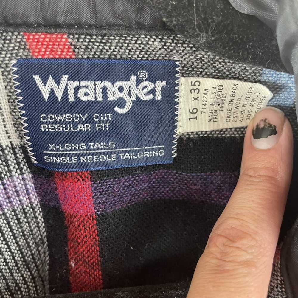 Wrangler Vintage 90s wrangler Blue black plaid fl… - image 4