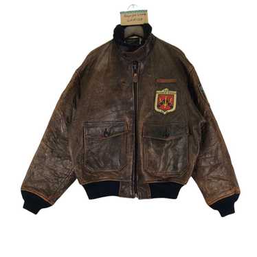 Avirex 75 Wool Leather Jacket New York Black Stitched
