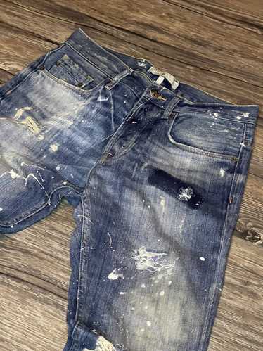 Zara Zara Amiri Indigo Art Patch Painted Jeans