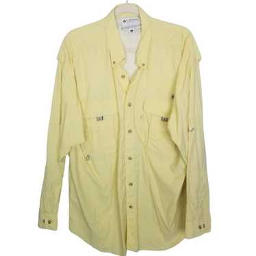 Columbia Button Up Mens Size Medium Yellow PFG Fishing Shirt Vented Button  Down