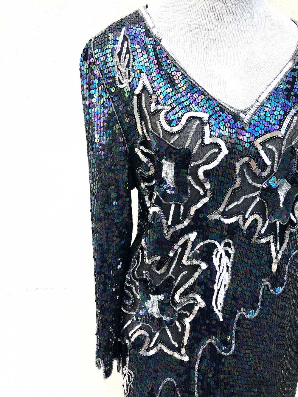Vintage VTG 80s 1980s does 20s Silk Sequin Flappe… - image 7
