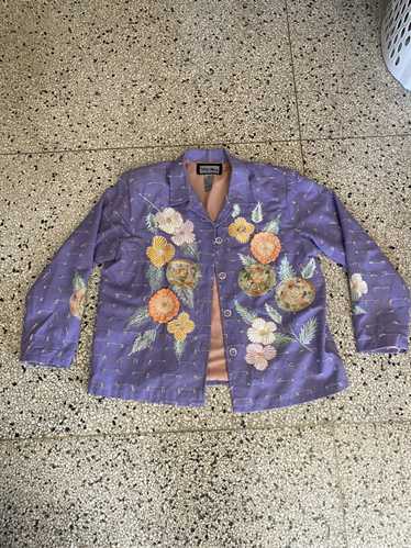 Vintage Indigo Moon Embroidered Button-Up Jacket