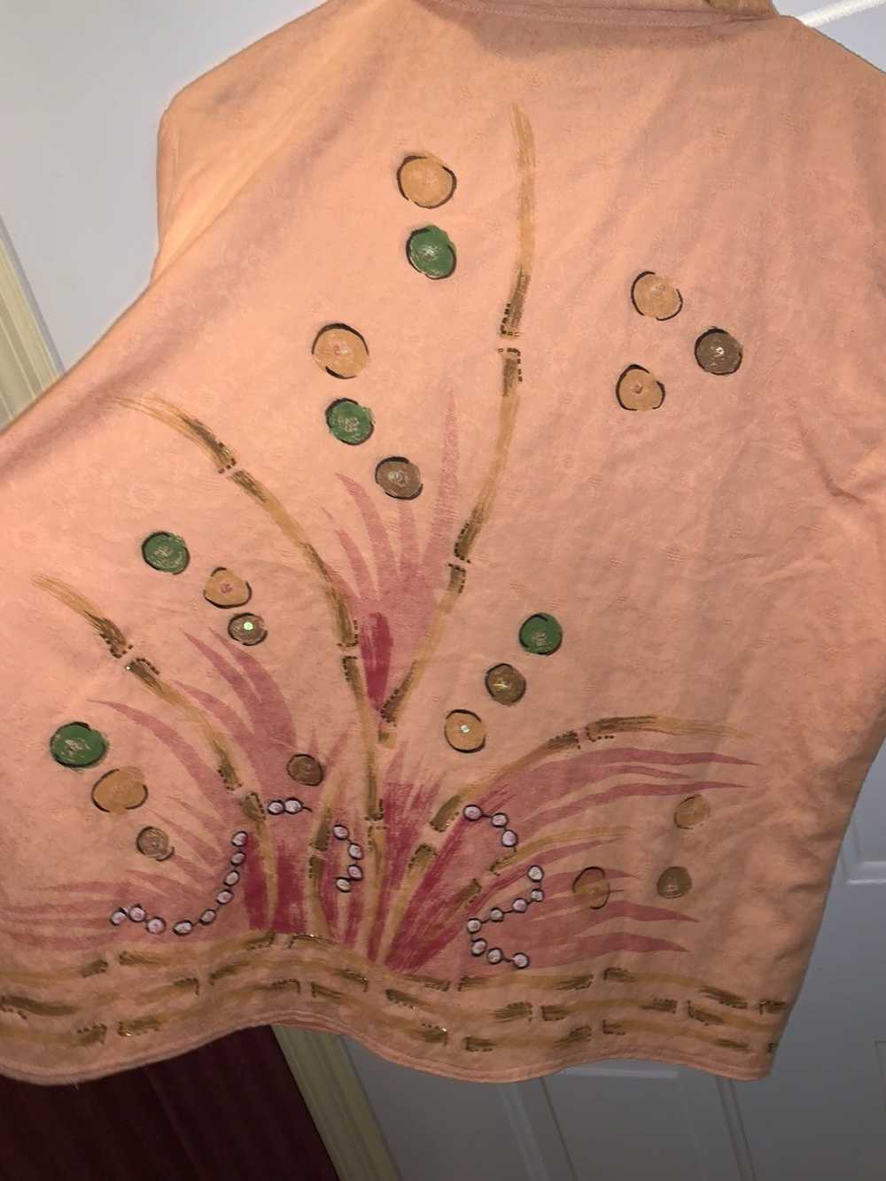 Vintage Salmon floral printed hand embroidered bu… - image 6