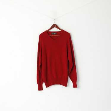 Men's Barbour Crest Pullover Cable Knit Sweater Size L V Neck Blue Red  Vintage