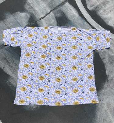 H40 Moon And Sun Print Blue Women's T Shirt O Neck Short Sleeve
