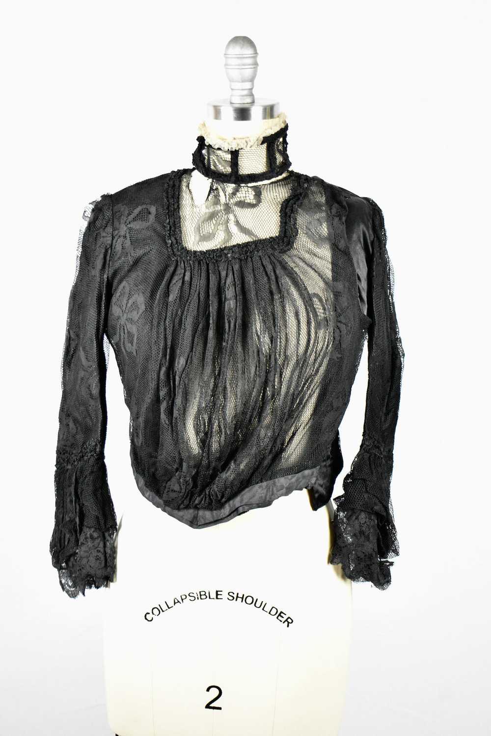 Vintage Victorian Lace High Collar Blouse - image 1