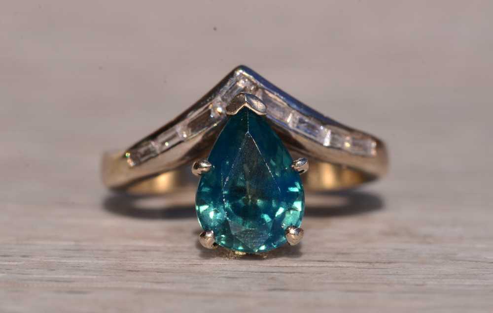 The Iowa: Vintage Pear Shaped Peacock Sapphire an… - image 1