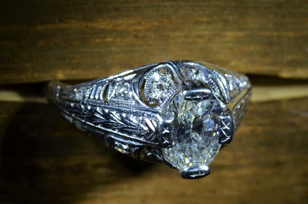 The Perkasie: Antique Oval Diamond Filigree Engag… - image 2