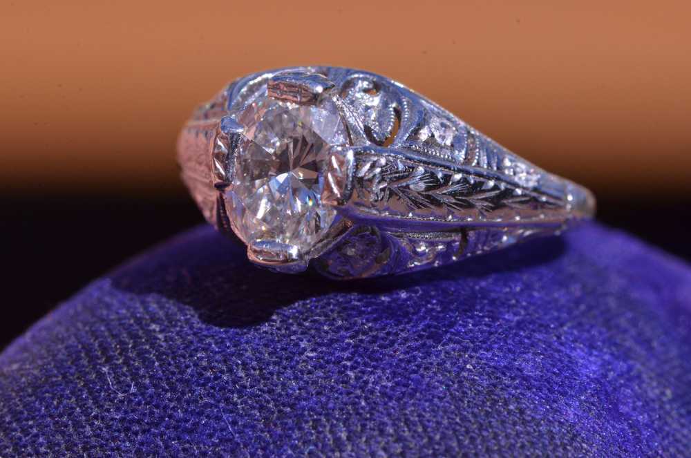 The Perkasie: Antique Oval Diamond Filigree Engag… - image 3