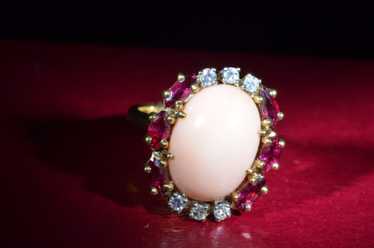 The Lockhart: Signed Coral Cocktail Ring set with… - image 1