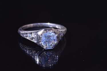 The Jessup: Antique Platinum Filigree Engagement … - image 1