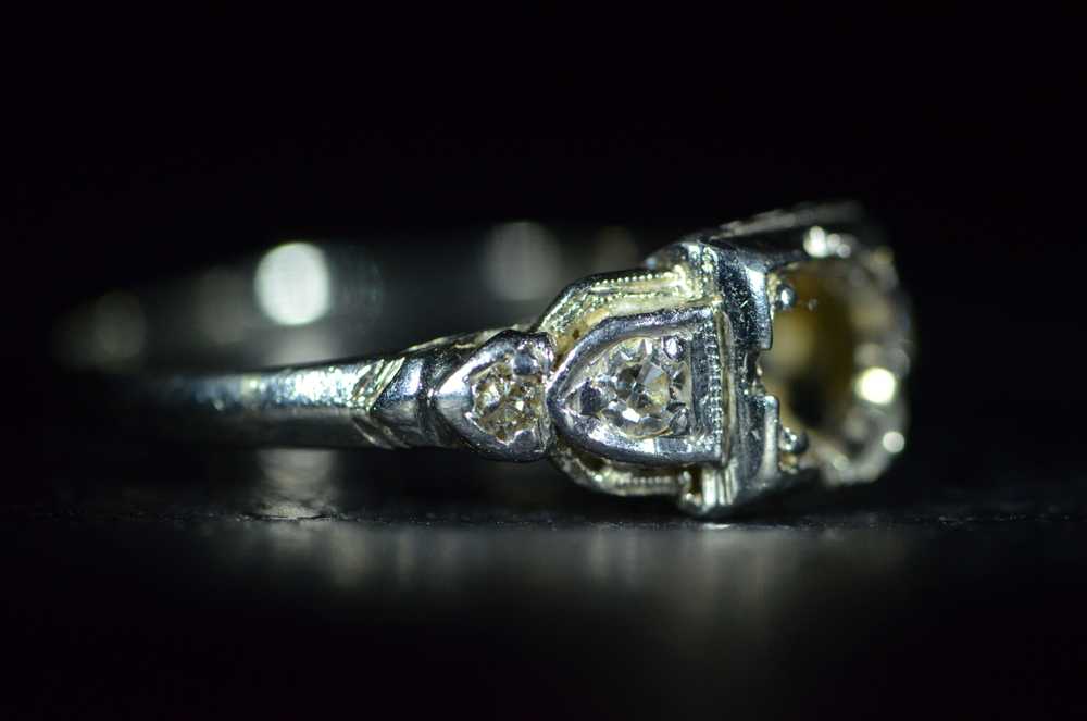 Antique Platinum semi-mount with diamonds - image 1