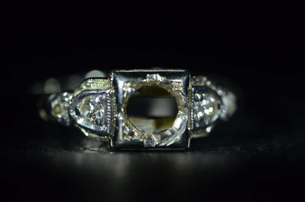 Antique Platinum semi-mount with diamonds - image 2