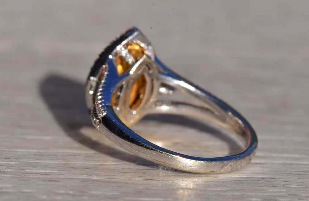 The Bayview: Custom Double Halo Navette Ring set … - image 3