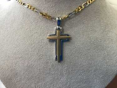 18K yellow and white gold overlapping cross - image 1