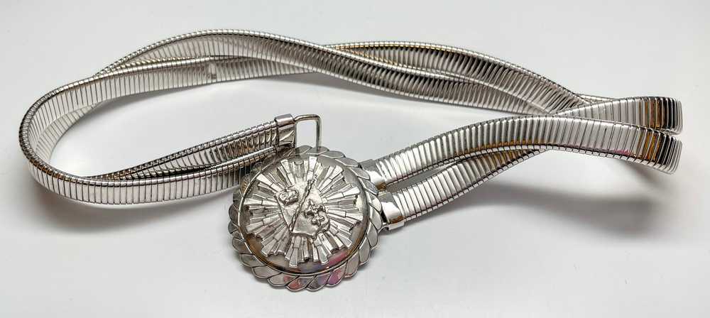 William De Lillo Silver Metal Snake Chain Belt w/… - image 3