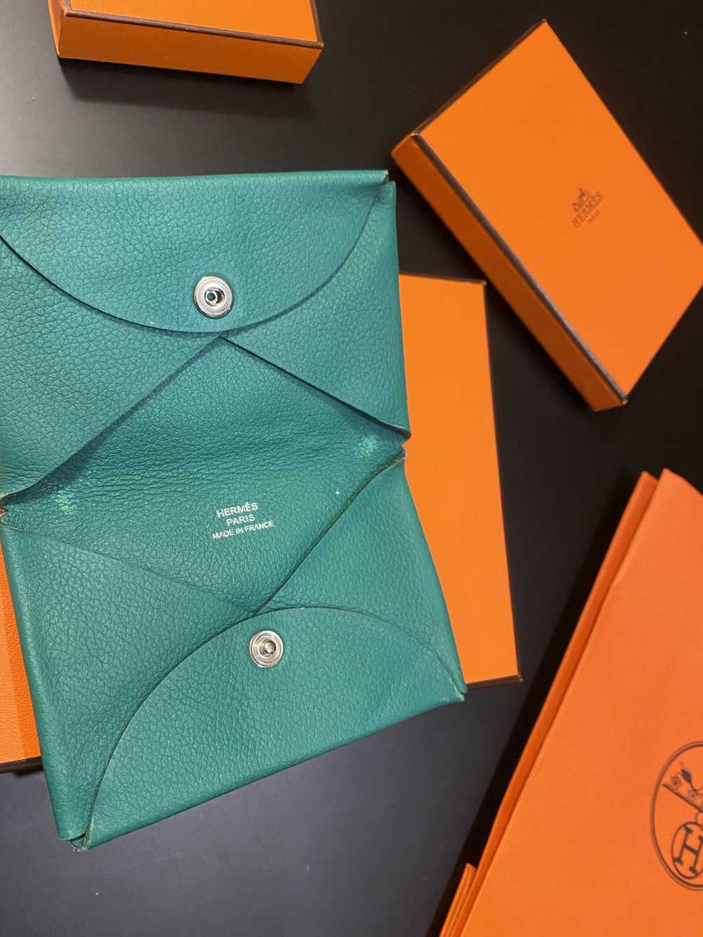 Hermes Hermès Calvi Leather Very Jade Colored Fol… - image 1