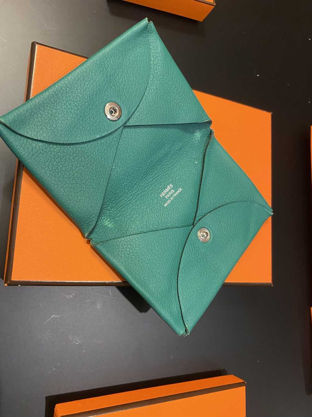 Hermes Hermès Calvi Leather Very Jade Colored Fol… - image 2