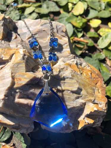 ビンテージ/BIJOUX.M.G/刻印/チェコガラス/ネックレス/ハート/ブルー ビンテージ/BIJOUX M G/刻印/チェコガラス/ネックレス/ハート