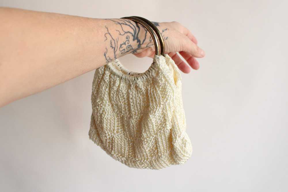Vintage 1960s Ivory Knit Hand Bag - image 8