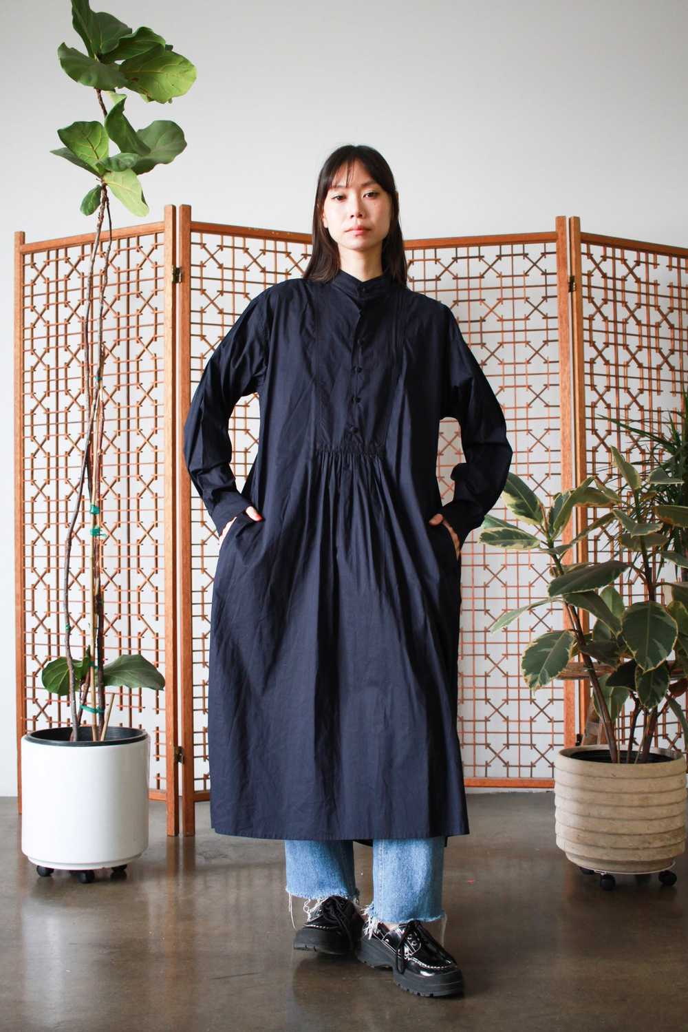 1990s Black Eskandar Brushed Cotton Dress - image 5
