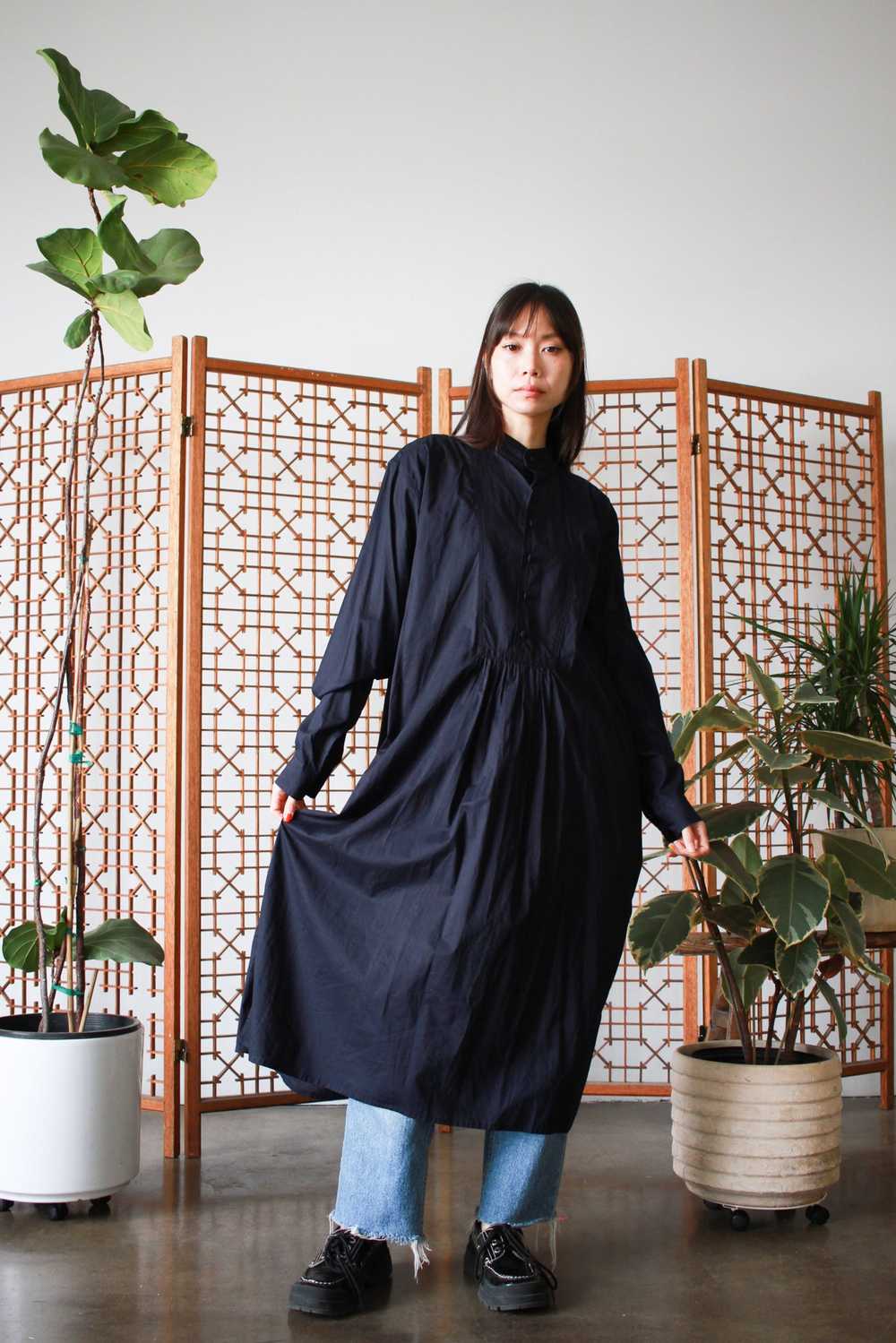 1990s Black Eskandar Brushed Cotton Dress - image 6