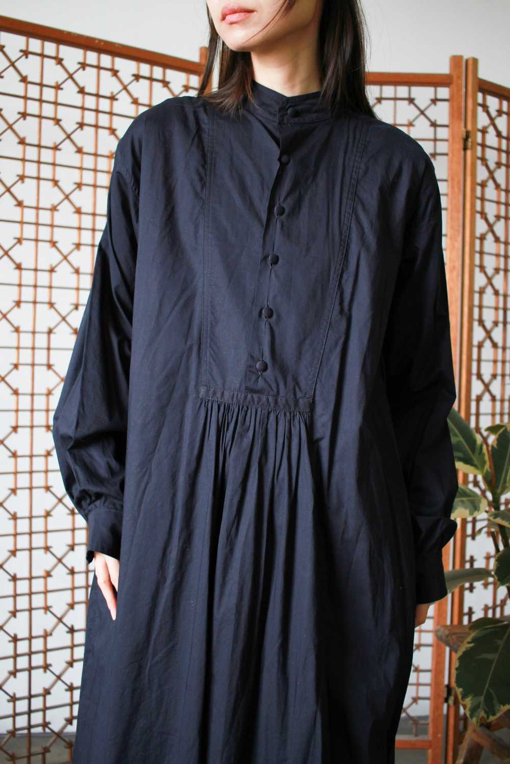 1990s Black Eskandar Brushed Cotton Dress - image 7