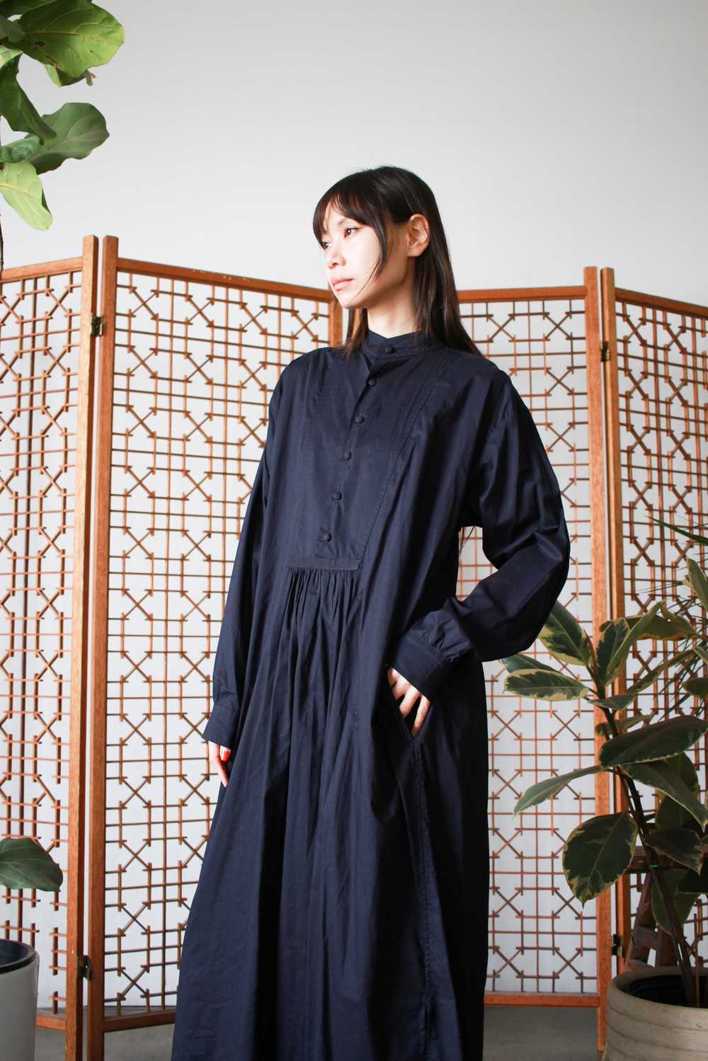 1990s Black Eskandar Brushed Cotton Dress - image 9