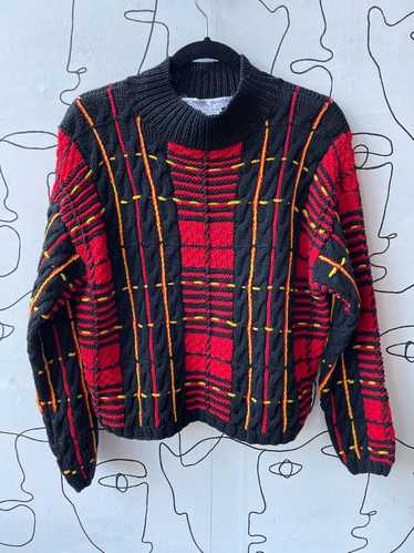 11-10 HAND KNIT CABLE PLAID CROPPED MOCK NECK CHUN