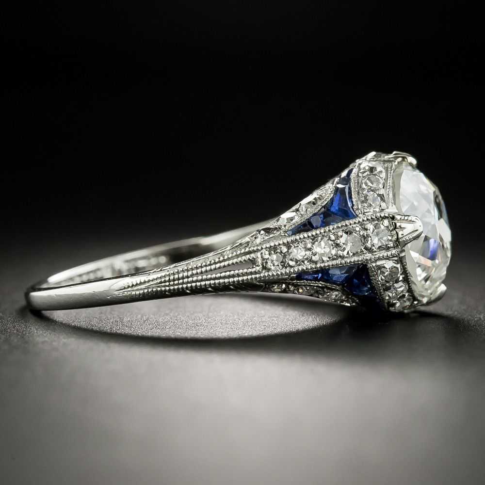 Art Deco 3.07 Carat Diamond and Calibre Sapphire … - image 2