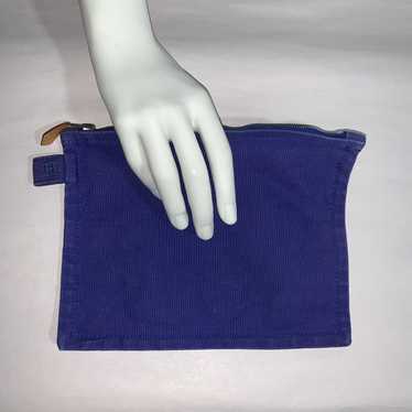 Hermes HERMÈS bright blue zip top cotton CLUTCH - image 1
