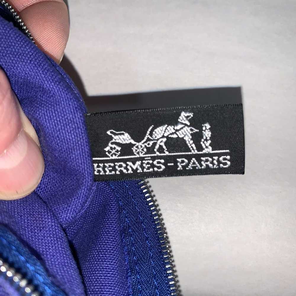 Hermes HERMÈS bright blue zip top cotton CLUTCH - image 5